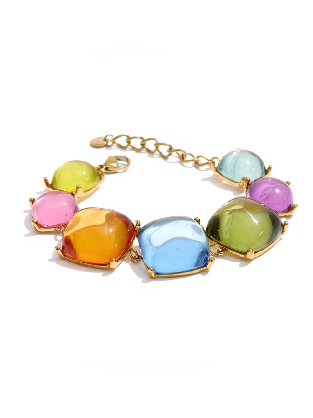 Rainbow Resin Bracelet | Gold Plated Stainless Steel |Colorful Statement Jewelry